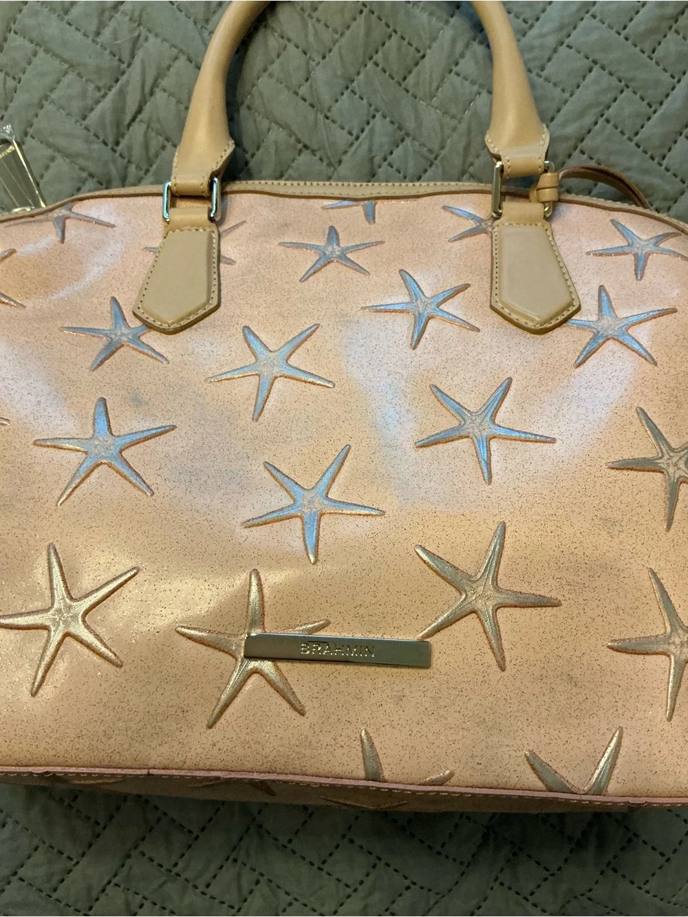 Brahmin Med dux SAMPLE bag pink metallic bag with gold starfish one of a kind.